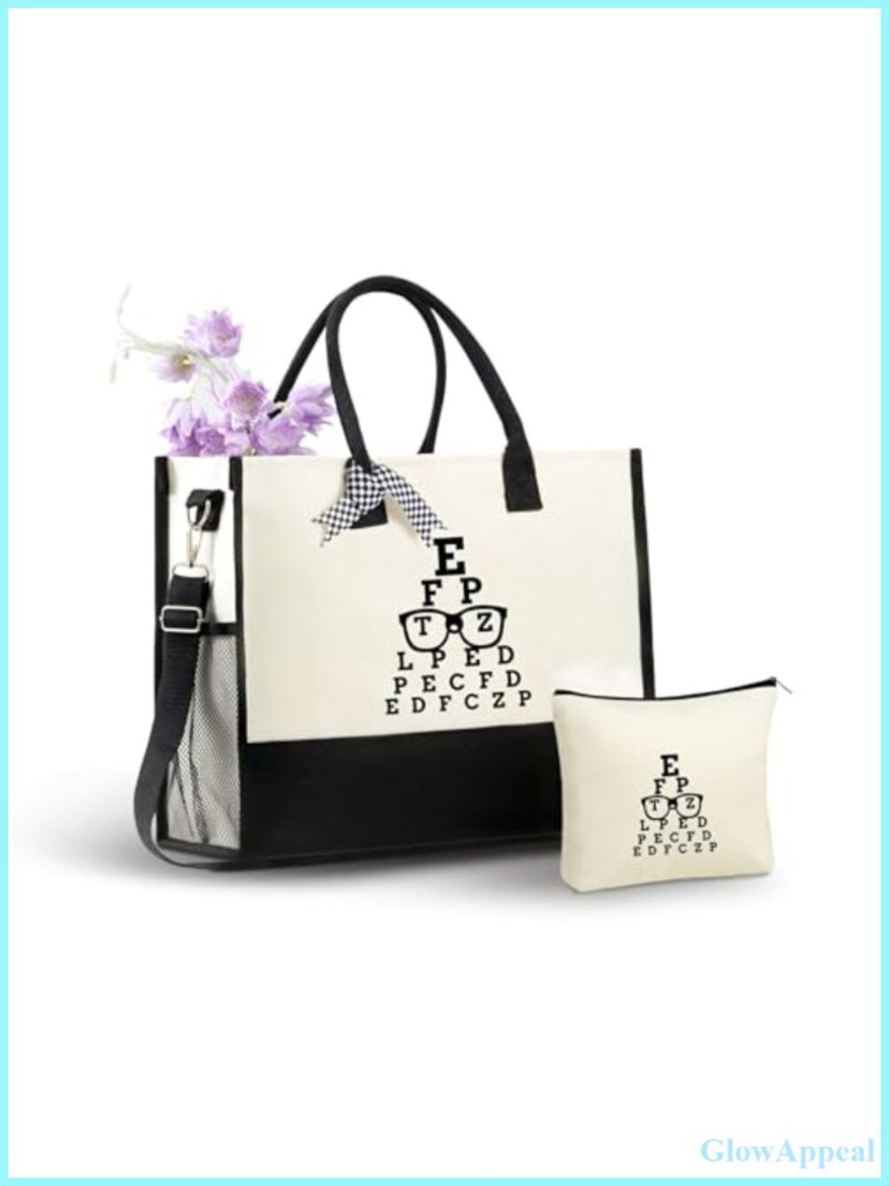 Canvas Tote Bag Set with Makeup Pouch Optometrist Gift for Women
